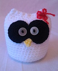 Kuscheltier - Eule - Weiß / Schwarz / Rot mit Schleife