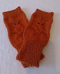 Handstulpen - Orange mit Eule und Perlen - Mädchen / Damen