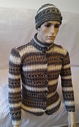 Jacke - Braun / Schwarz / Weiß mit Streifen und Knöpfe - Größe 36 / 38 - Mädchen / Damen