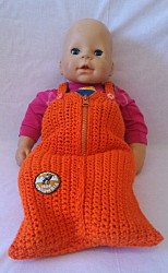 Schlafsack - Orange mit Träger, Knöpfe, Sticker und Reißverschluss