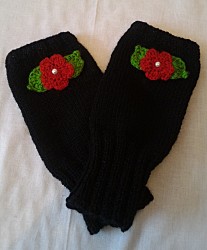 Handstulpen - Schwarz / Rot / Grün mit Rose - Mädchen / Damen