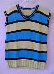 Pullunder - Blau / Beige gestreift mit V-Ausschnitt - Größe 104 / 122 - Jungen