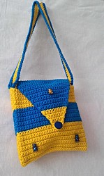 Handtasche - Blau / Gelb mit Knopf und Teddybären