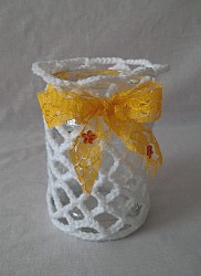 Windlicht - Weiß / Gelb mit Schleife und Blumen