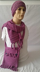 Mütze / Schal / Tasche - Lila mit Knöpfe und Schillerlocken