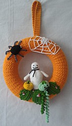 Türkranz - Helloween - Orange / Bunt mit Spinne, Netz, Geist und Kürbis