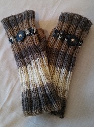 Handstulpen - Braun / Schwarz / Weiß mit Streifen und Knöpfe - Mädchen / Damen