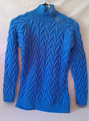 Pullover - Blau mit Zopfmuster, Rollkragen und seitlichem Reißverschluss - Größe 40 / 42 - Jungen / Herren