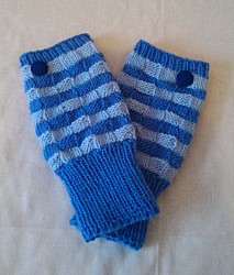 Handstulpen - Blau mit Streifen und Knöpfe - Mädchen / Damen