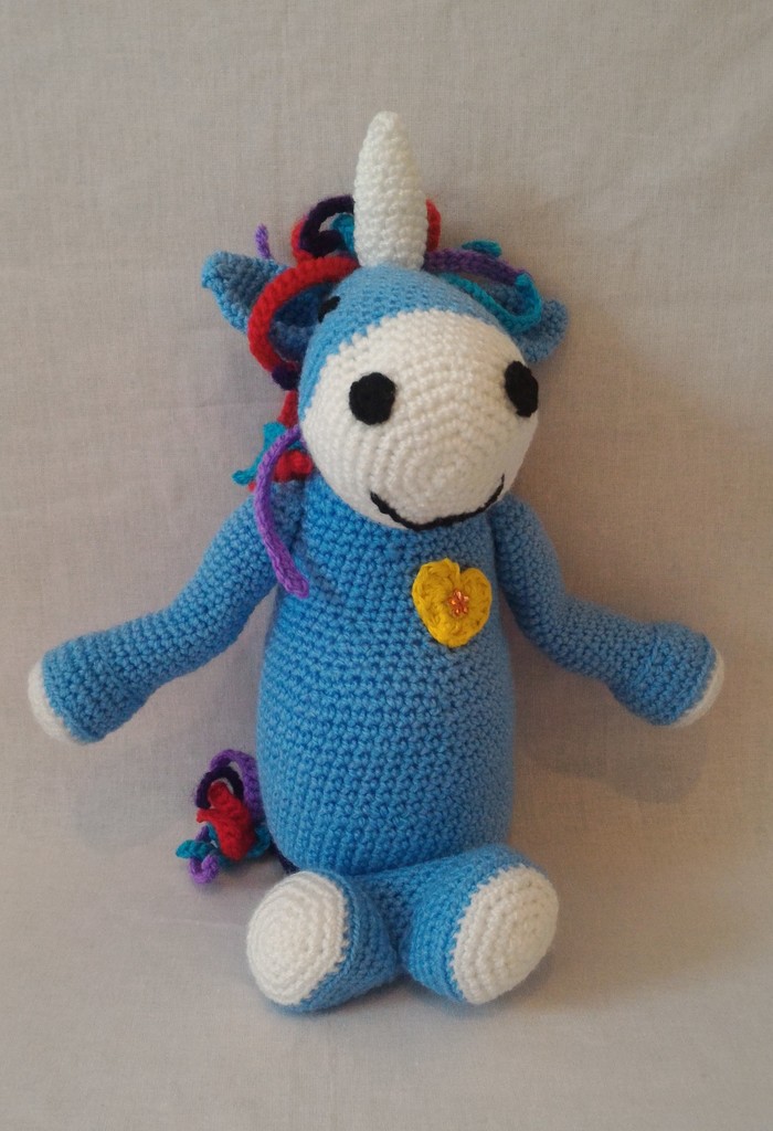 Türstopper - Einhorn - Blau / Weiß / Bunt mit langer Mähne, Herz und Paillette