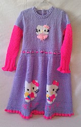 Kleid - Hello Kitty - Lila / Pink / Gelb / Weiß / Schwarz - mit Knöpfe, Kordel und Pailletten - Größe 122 - Mädchen