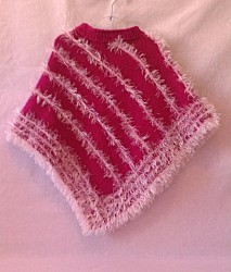 Poncho - Pink / Weiß mit Streifen und Fransen - Größe 98 / 104 - Mädchen