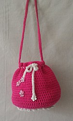 Tragebeutel - Pink / Weiß mit Kordel, Blumen und Perlen