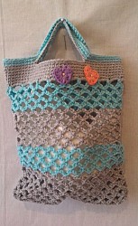 Handtasche - Grau / Blau mit Herzen und Perlen